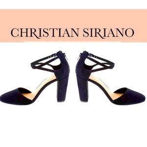 CHRISTIAN SIRIANO Black Suede criss Cross ankle Strap Pump 4 in heel size 5 NWT